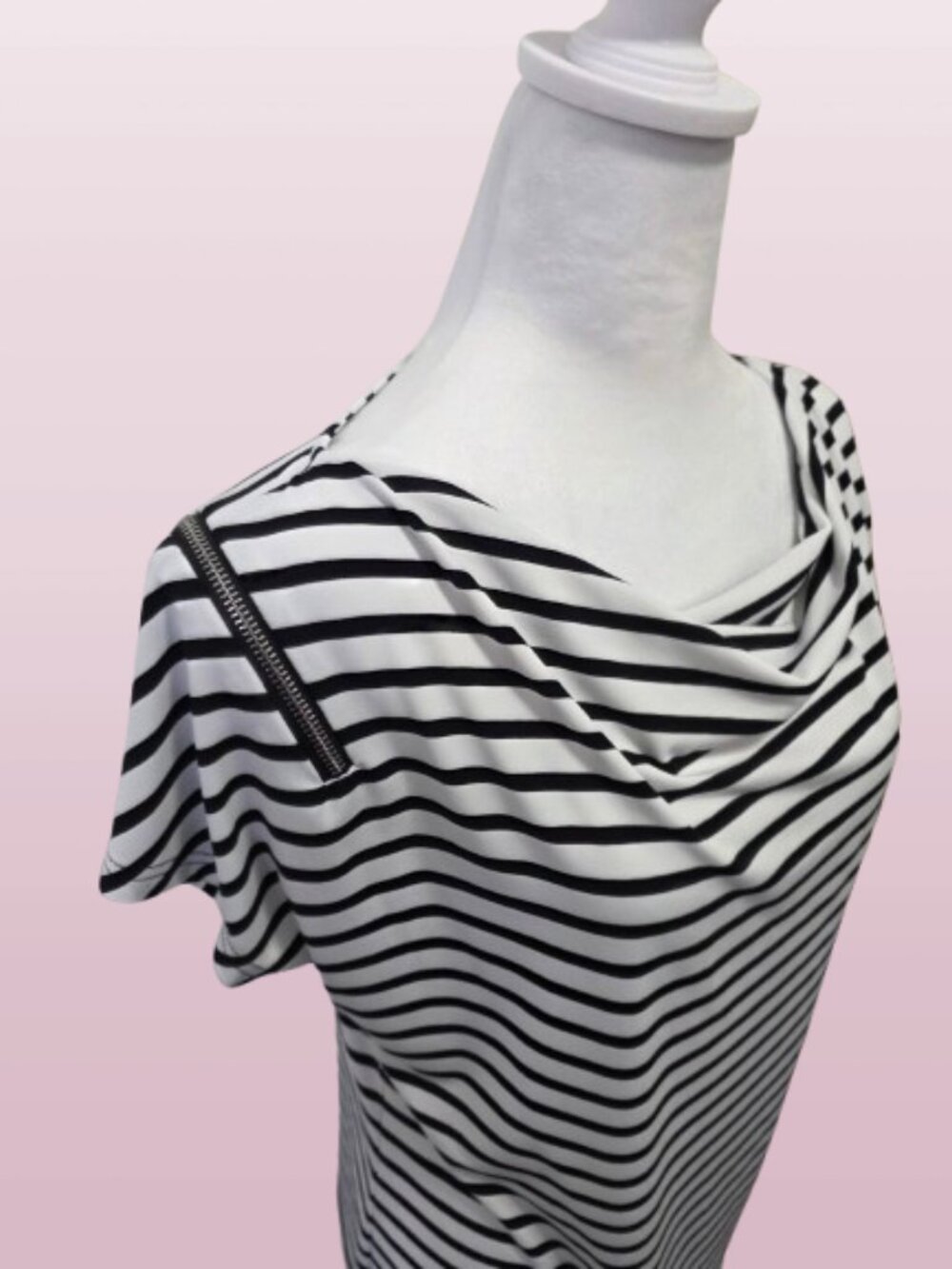 Worthington Women's Large Striped Tunic White & Black Striped Short Sleeve - Picture 5 of 10